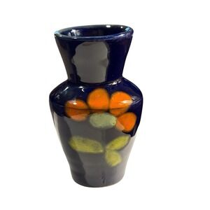 Italy Pottery Vase Hand Crafted Cobalt Blue Glazed Art Abstract Florals VTG Mini